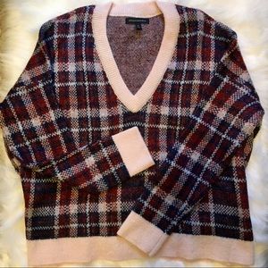 Banana Republic Wool Blend Sweater Plaid v neck M
